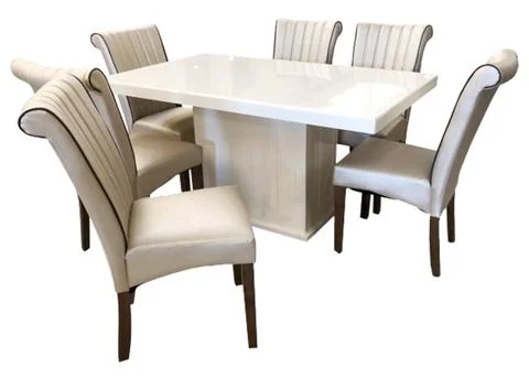 Dining Table and chairs isolated on white background. Luxury and modern dinin Stock Illustration