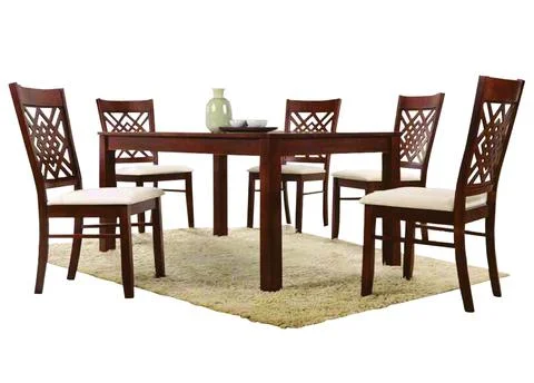 Dining Table and chairs isolated on white background. Luxury and modern dinin Stock Illustration