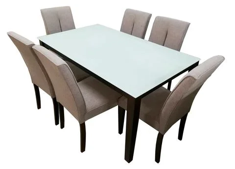 Dining Table and chairs isolated on white background. Luxury and modern dinin Stock Illustration