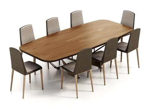 Dining table and chairs isolated on white background. 3D illustration Stock Illustration