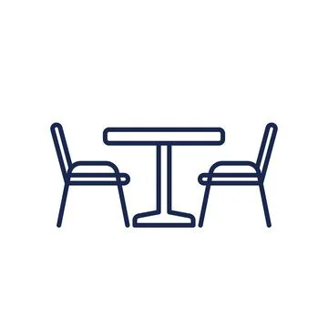 Dining table and chairs line icon, vector Stock Illustration
