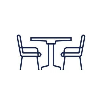 Dining table and chairs line icon on white Ilustración de archivo