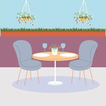 Dining table and chairs for two people Stock Illustration