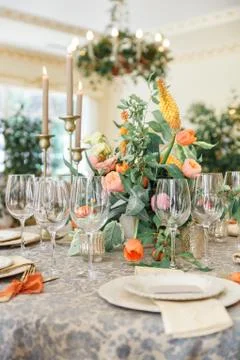 A dining table and comfortable armchairs in a modern house with a light dining Stock Photos