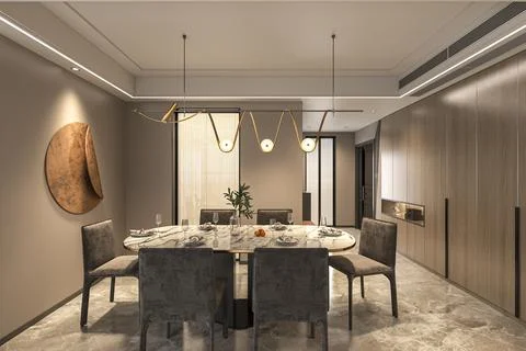 Dining Table and dining room of a single family residence interior design c.. Stock-Illustration