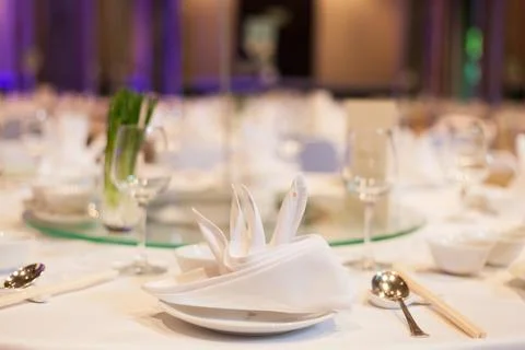 Dining table and equipment. Stock Photos