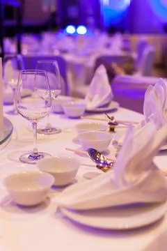 Dining table and equipment. Stock Photos