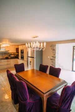 The dining table in the apartment. Table for lunch in the living Fotos Stock