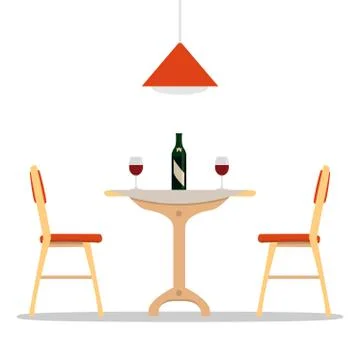 Dining table with bottle of wine on it. Vector illustration Stock Illustration