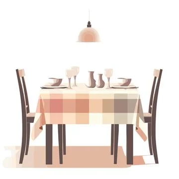 Dining table with chairs and tablecloth. Vector illustration in cartoon style Illustrazione stock