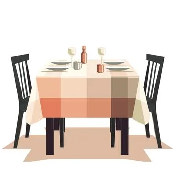Dining table with chairs and tablecloth. Vector illustration in cartoon style Stock Illustration
