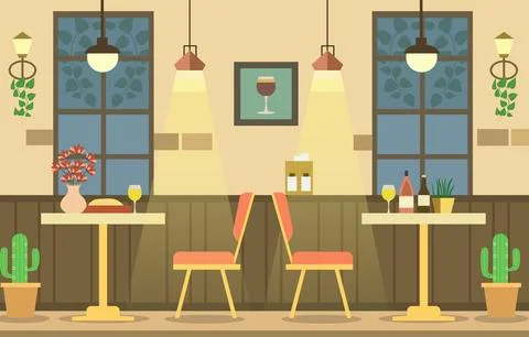 Dining Table for Customer Dinner in Cafe Restaurant with Modern Indoor Inte.. Stock Illustration