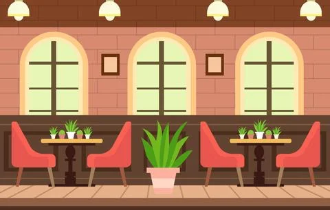 Dining Table for Customer Dinner in Cafe Restaurant with Modern Indoor Inte.. Stock Illustration