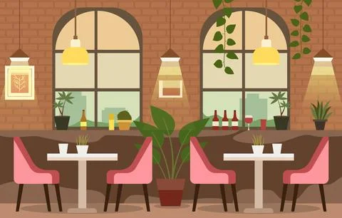 Dining Table for Customer Dinner in Cafe Restaurant with Modern Indoor Inte.. Stock Illustration