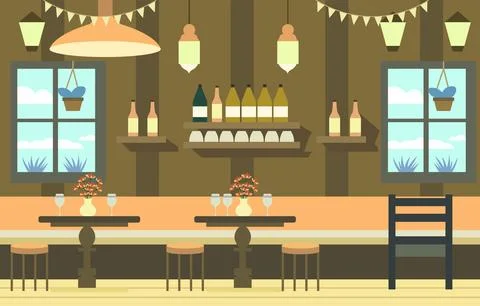 Dining Table for Customer Dinner in Cafe Restaurant with Modern Indoor Inte.. 스톡 일러스트