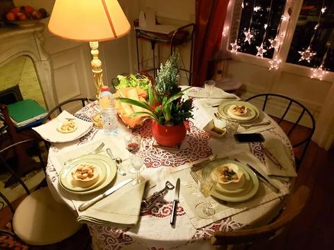 Dining table decorated for celebration Stock Photos