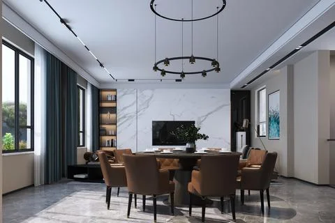 Dining table decoration ideas interior design furniture allocation, tv plac.. Stock-Illustration