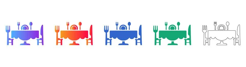 Dining Table Icon Set in Multiple Gradient Styles Stock Illustration