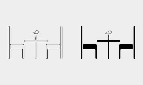 Dining table icon set with outline and solid vector design Illustration