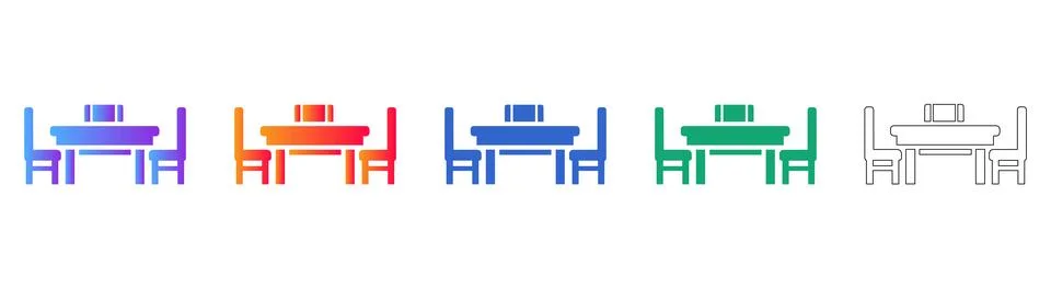 Dining Table Icons Set with Chairs and Decor Stock Illustration
