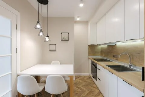 Dining table in the kitchen interior 库存照片