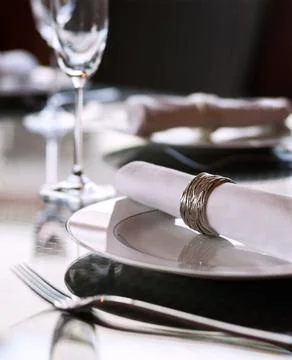 Dining table meal setting in restaurant Photos