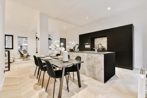 Dining table neat kitchen counter Stock Photos