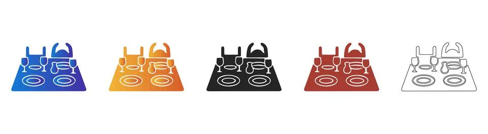 Dining table place setting with tableware icon set Stock Illustration