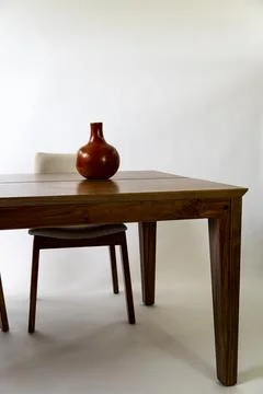 Dining table ready for dinner, on white background design furniture, mexico 스톡 사진