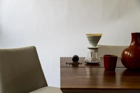 Dining table ready for dinner, on white background design furniture, mexico Stock Photos