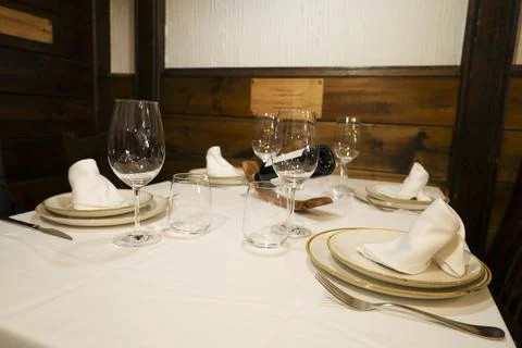 Dining table in a restaurant in Spain Stock Photos