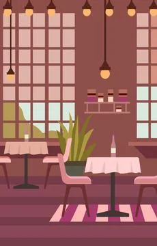 Dining Table for Romantic Customer Dinner Date in Cafe Restaurant with Wind.. Stock Illustration