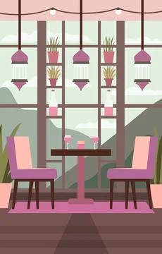 Dining Table for Romantic Customer Dinner Date in Cafe Restaurant with Wind.. Stock Illustration