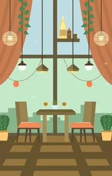 Dining Table for Romantic Customer Dinner Date in Cafe Restaurant with Wind.. Stock Illustration