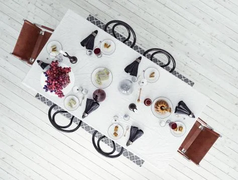 Dining table, Scandinavian interior, 3d render Stock Illustration