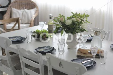 Dining Table Set For Lunch With Crockery