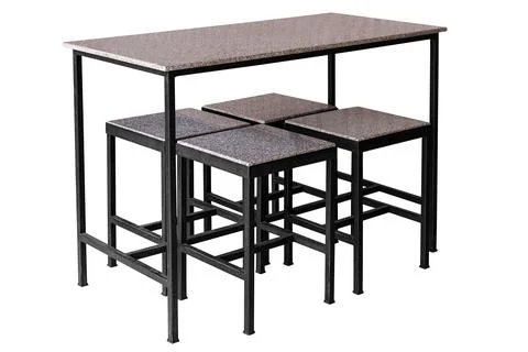 Dining table set of marble plate on steel legs simplistic isolaetd Stock Photos