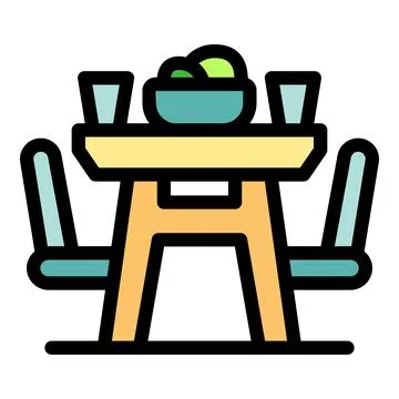 Dining table set with salad bowl, glasses, and chairs, ready for meal 스톡 일러스트