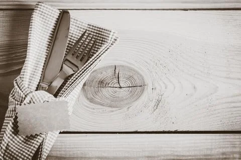 Dining Table Setting. Cutlery with Empty Tag and Present. Stock Photos