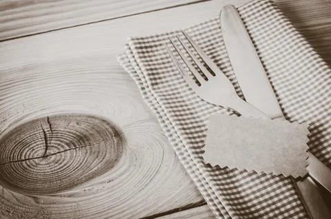 Dining Table Setting. Cutlery with Empty Tag and Present. Stock Photos