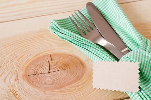 Dining Table Setting. Cutlery with Empty Tag. Stock Photos