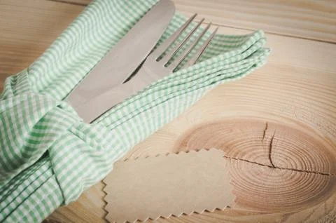 Dining Table Setting. Cutlery with Empty Tag. Stock Photos