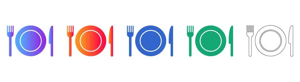 Dining Table Setting Cutlery Icons Set 스톡 일러스트