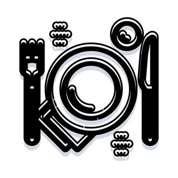 Dining table setting with cutlery plate and napkin Stock Illustration