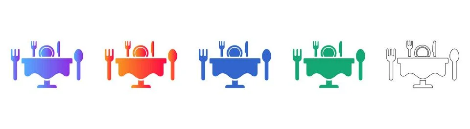 Dining Table Setting Icon Set Stock Illustration