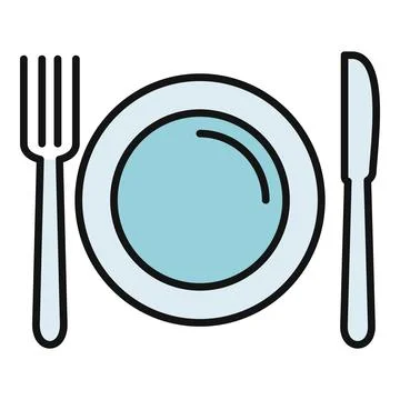 Dining table setting with plate fork and knife icon Stock Illustration