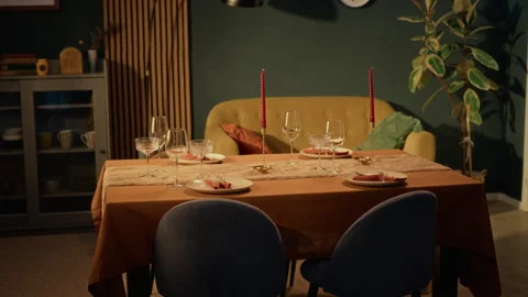 Dining Table Setting Prepared for Friendsgiving Celebration at Home Stock Footage 345215831