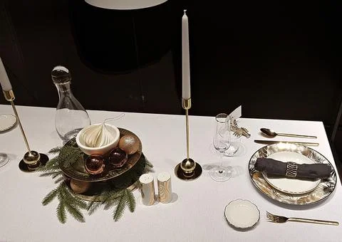 Dining table setting at Riga Shopping Center Riga Plaza. Latvia, January 2020 Stock Photos