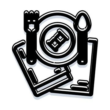 Dining table setup with plate cutlery and napkins Stock Illustration
