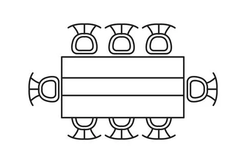 Dining table with six chairs in top view Stock Illustration